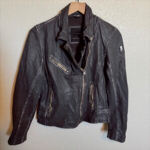 Contemporary Streetwear Mauritius Leather Moto Jacket Large Gray